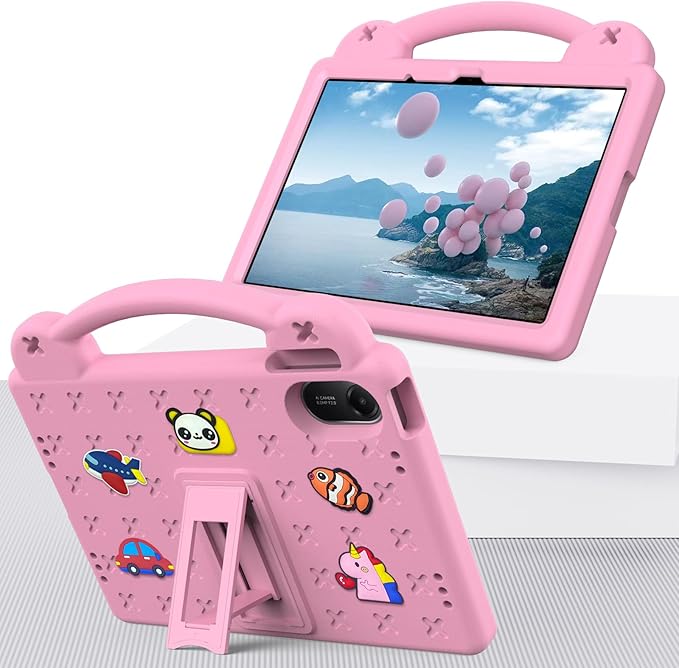 AKABEILA Compatible with Xiaomi Redmi Pad 2 2025 11 inch Tablet Case, Kids Friendly Universal Lightweight Shockproof Protective Case with Shoulder Strap & Stand Handle Pink