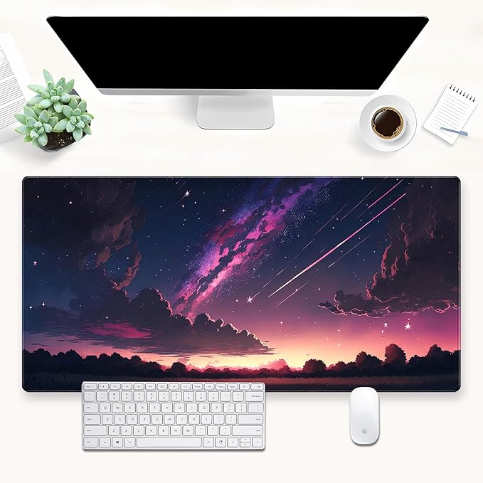 Anime Aesthetic Purple Galaxy Cloud Mouse Pad XXL Extended Gaming Desk Mat 31.5x15.7 Inch for Laptop, Keyboard & Mouse, Office Computer Desk Decor