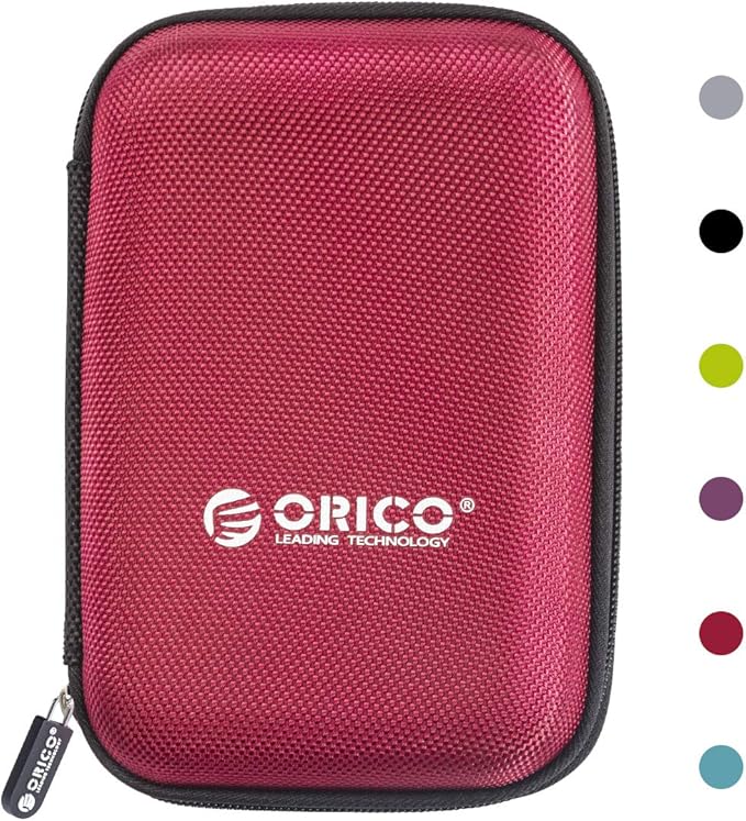 ORICO Hard Drive Case 2.5 inch External Drive Storage Carrying Bag Waterproof Shockproof with Inner Size 5.5x3.5x1.0inch for Organizing HDD and Electronic Accessories, Red(PHD-25)