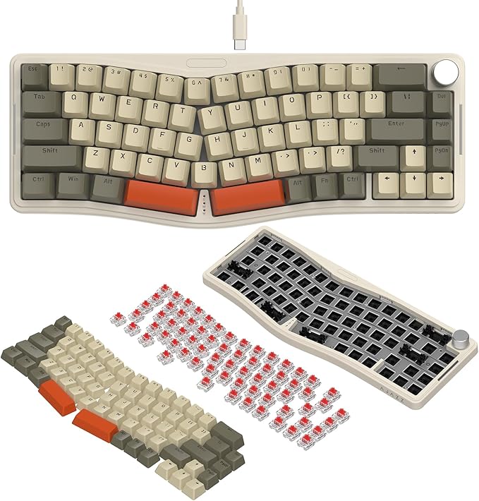 ATTACK SHARK AKS068 Wired Mechanical Gaming Keyboard 65% Alice Layout Hot-swapped Gasket Mount with RGB Backlit VIA Programmable Knob NKRO TKL AS Pre-lubed Linear Red Switch for Win/Mac(Gray)