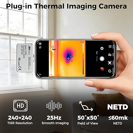 USB-C Thermal Imaging Camera for Android, Plug-and-Play Infrared Imager, TISR 240×240 & 25Hz Smooth Scan, -4°F to 1022°F, Pocket-Sized Tool for Water Leak Detection, HVAC, Electrical & DIY Inspection