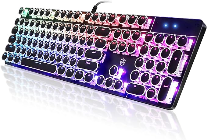 YSCP Typewriter Style Mechanical Gaming Keyboard RGB Backlit Wired with Blue Switch Retro Round Keycap 104 Keys Keyboard (R-Black)