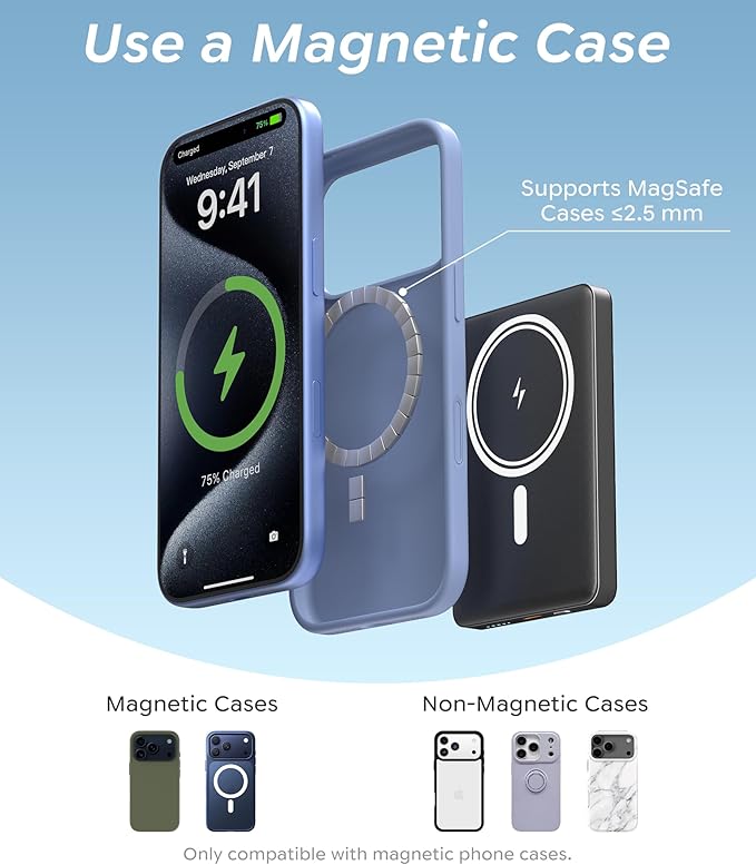 BBD Magsafe Portable Charger,10000mAh Magnetic Power Bank Fast Charging PD 20w with USB C Cable,Slim Magsafe Battery Pack Travel Essential,Wireless Power Bank for iphone 17/16/15/14/13/12 Series 1Pack