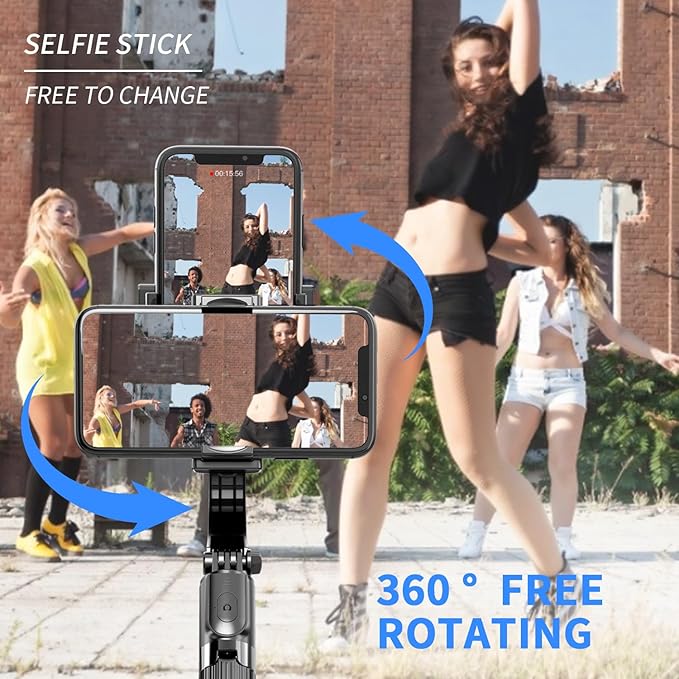 Gimbal Stabilizer for Smartphone ，with Retractable Selfie Stick and Tripod，1-Axis Multifunction Remote 360°Automatic Rotation， Auto Balance for iPhone/Android