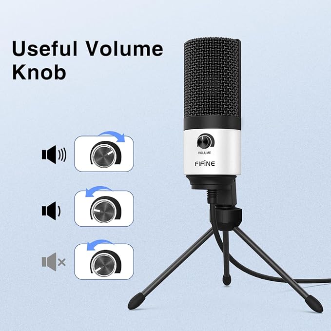 FIFINE USB Podcast Microphone,PC Computer Recording Mic for Desktop Laptop,Studio Condenser Microphone with Volume Knob for Voice-Over, Vocals, Online Meeting, YouTube-K669W