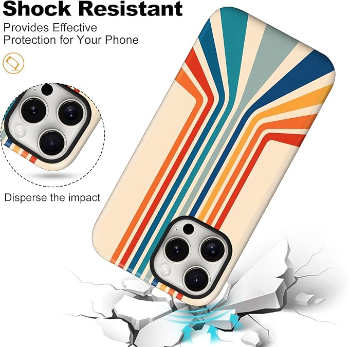 Magnetic for iPhone 15 Case Cute Stripes Phone Case, Shockproof Slim TPU and Hard PC Protective Phone Cover Compatible with MagSafe Designed for Women Girls,Retro Stretch