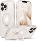 CAPRARO for iPhone 13 Pro Case with 360° Spin Magnetic Stand for Women, [Compatible with MagSafe] [Full Camera Protection] Cute Wave Translucent Matte Case for iPhone 13 Pro, Stone