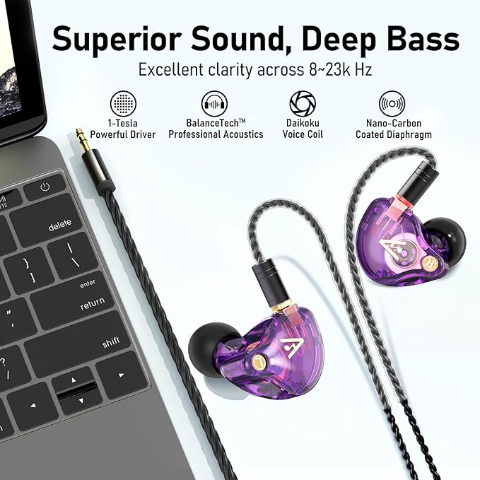 Vibes 202 Wired Earbuds - HiFi in Ear Monitor Headphones – Professional Noise Isolating Ear Buds - Clear Sound, Deep Bass & Comfort-Fit IEM Earphones - MMCX to 3.5mm, Silver Plated Cord, Carrying Case