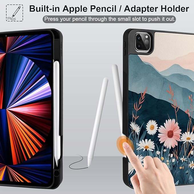 DONGKE Case for 2022/2021/2020/2018 iPad Pro 11 inch Gen 4/3/2/1 - Slim Protective Case - Built in Pencil Holder Support Charging - Trifold Stand & Sleep/Wake Cover - Daisie