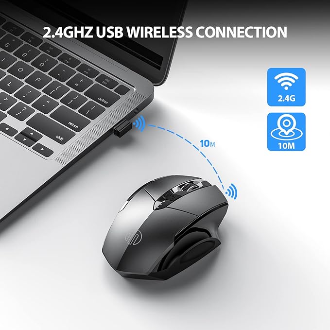 INPHIC Wireless Mouse Rechargeable, Battery Level Visible, Silent 2.4G Cordless Mouse for Laptop, 2400DPI