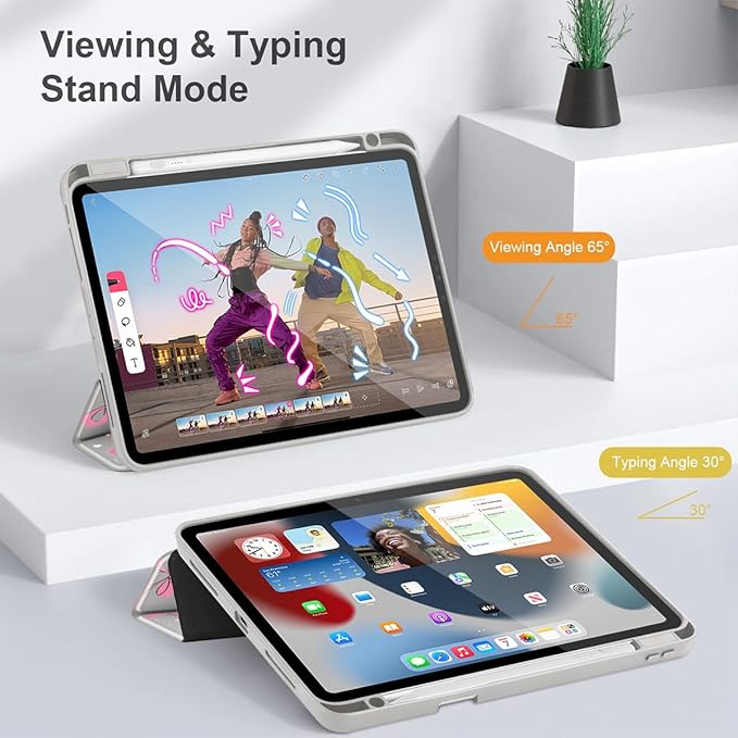 May Chen Case for iPad Pro 11-Inch M5/M4 2025/2024 (6th/5th Generation), Clear Transparent Print Back Shell Slim Stand Shockproof Tablet Cover, Auto Wake/Sleep, Khaki Bows
