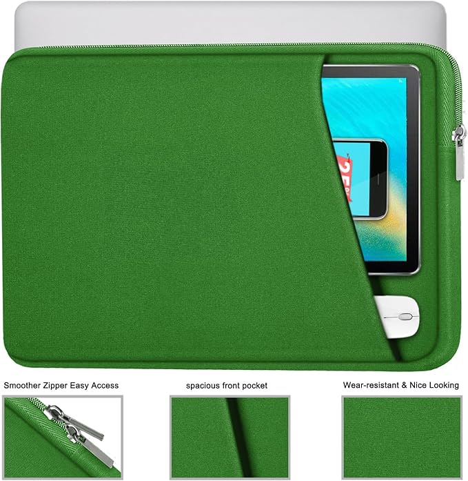 Askuko 14 inch Laptop Sleeve, Shockproof Protective Computer Cover, Durable Carrying Bag Laptop Case Compatible with 14"" MacBook Air/Pro HP Asus Lenovo Notebook, Dark Green