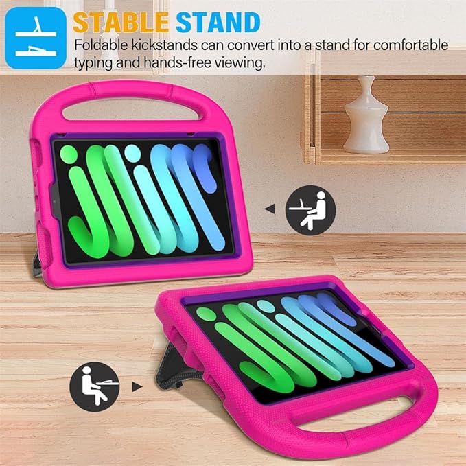 SUPLIK Kids Case for iPad mini 7 (A17 Pro) 2024 & iPad mini 6 2021, 8.3-inch iPad mini 6th/7th Generation Case with Screen Protector, Durable Shockproof Kids Cover with Handle Stand, Pink&Purple