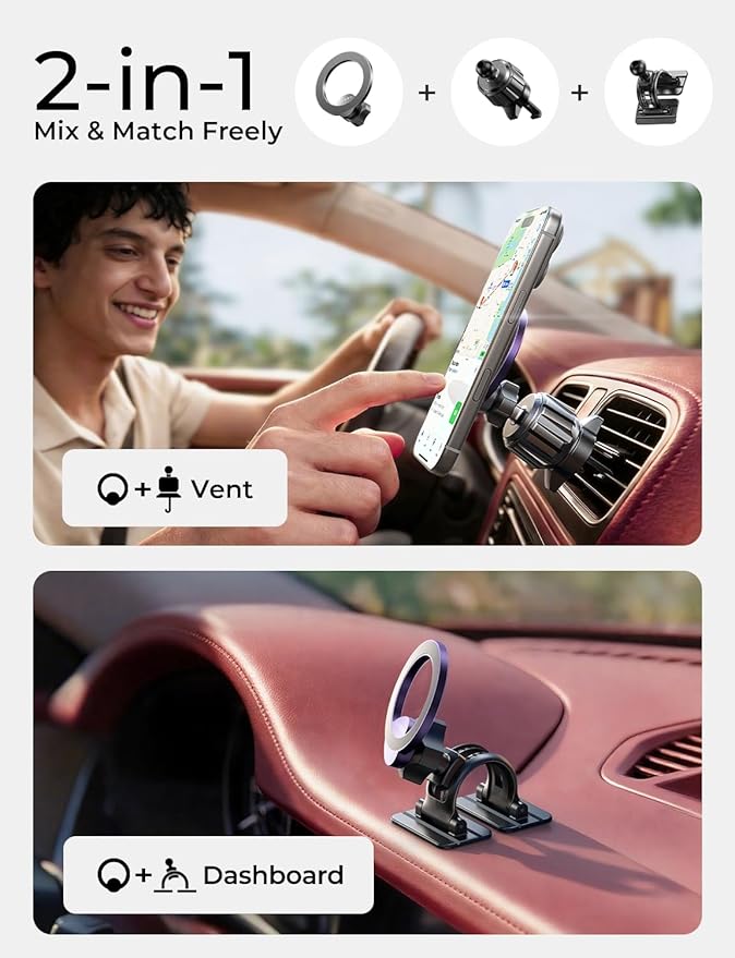 LISEN for MagSafe Car Mount [2026 Strong Magnets] Magnetic Phone Holder for Your Car [Vent&Dash] Magnet Cell Phone Holder Mount Cradle Car Accessories Kits for Men Women Purple