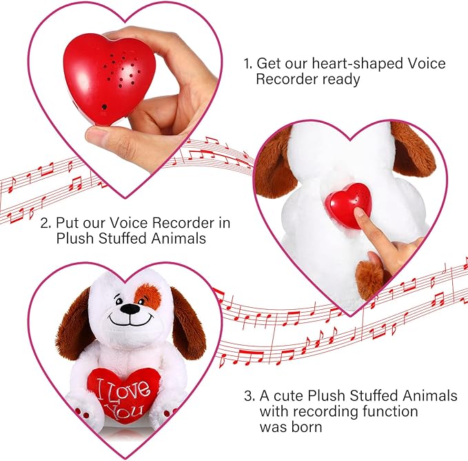 Civaner 2 Pack Voice Recorder for Stuffed Animal 20 Second Red Heart Voice Recorder Sound Recording Device Recordable for Plush Bears Toy
