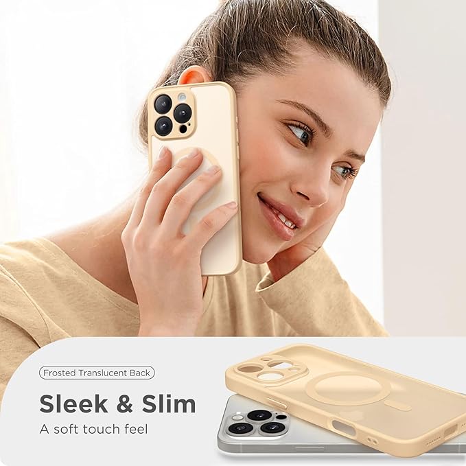 CAPRARO Magnetic Compatible with iPhone 16 Pro Case, Upgraded [Full Camera Protection] [Compatible with MagSafe] Protective Translucent Matte Women Girl Phone Case Cover, Tangerine