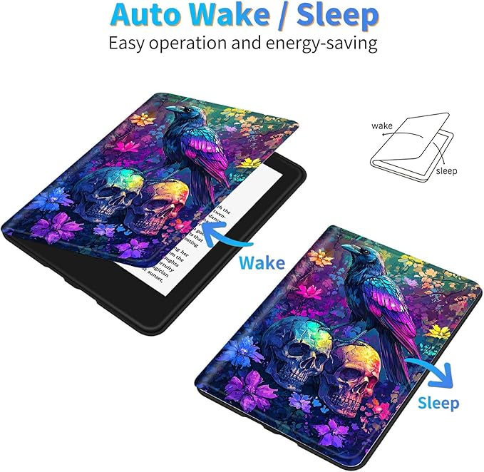 for All-New 6" Kindle 11th Generation 2024/2022 Release E-Reader Case, Slim Kickstand Stand Leather Smart Cover with Auto Wake/Sleep, Skull Purple Eagle