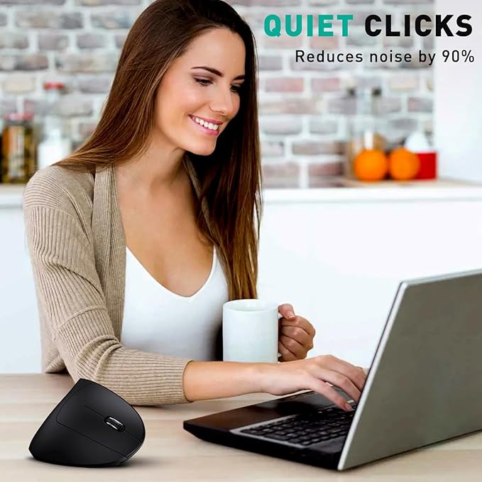 JYKEYMOUT Bluetooth+USB A+USB C(3 in 1)Rechargeable Ergonomic Mouse, Wireless Vertical Design, 5 Adjustable Levels Up to 4800 DPI, 2.4G Carpal Tunnel Silent Mice for PC,Laptop,MacBook,Chromebook-Black
