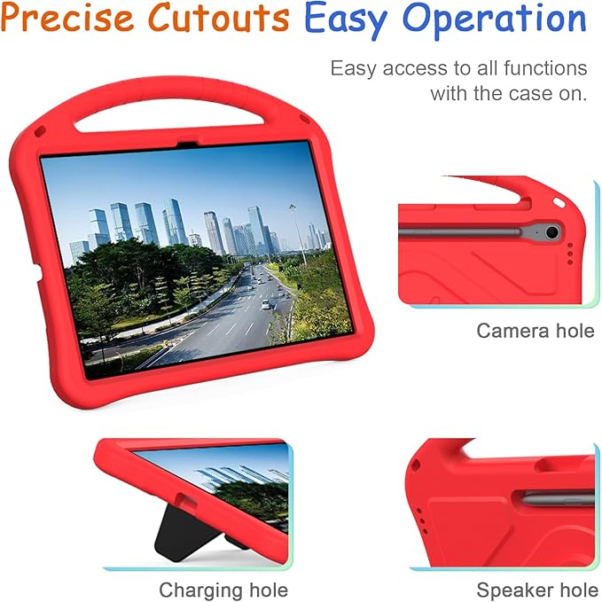 Kids Case for Samsung Galaxy Tab S10 FE+ (Plus) 13.1" 2025, Techcircle Light Weight Shock Proof EVA Foam Handle Rugged Stand Protective Cover, Red