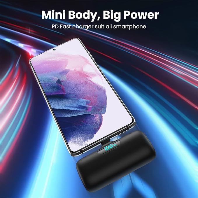 [2-Pack] Mini Portable Charger 5000mAh Power Bank,3A PD USB C Cell Phone Portable Power, LCD Display Battery Pack Compatible with iPhone 17/17 Air/16/16 pro/15/15 pro Max/Android/Samsung/Moto/LG etc