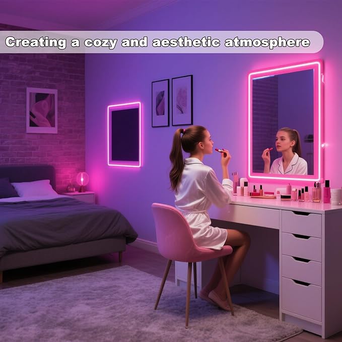 Pink LED Strip Lights USB 5V 4.9ft Small Dimmable COB Light Strip with USB Dimmer Switch for Bedroom, Gaming Setup, TV Backlighting, Vanity Mirror, DIY Crafts, Pink Room Decor