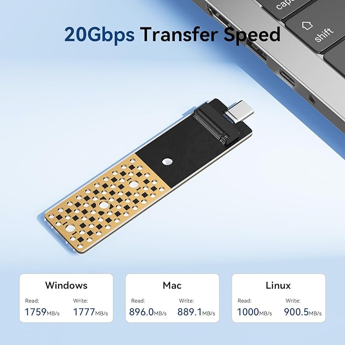 ANYOYO NVMe USB 3.2 Gen 2X2 M2 SSD Adapter, M.2 NVMe SATA SSD Enclosure for 2242/2260/2280, USB C to A Adapter