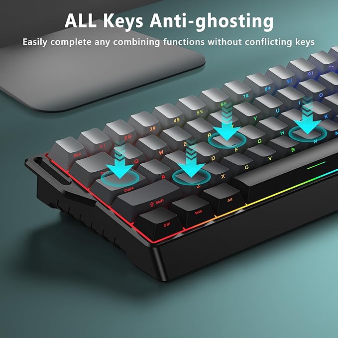 BlueFinger 60% Wireless Mechanical Gaming Keyboard, Bluetooth/2.4G/USB-C Hot Swappable RGB Backlit Keyboard with Side-Printed PBT Keycaps, for MAC Xbox PC PS5, Black
