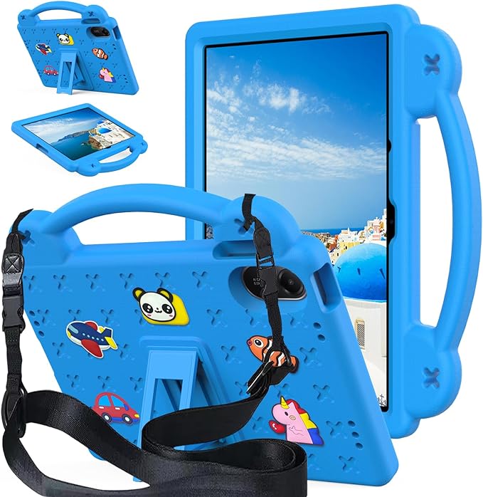 AKABEILA Compatible with Xiaomi Redmi Pad 2 2025 11 inch Tablet Case, Kids Friendly Universal Lightweight Shockproof Protective Case with Shoulder Strap & Stand Handle Sky Blue