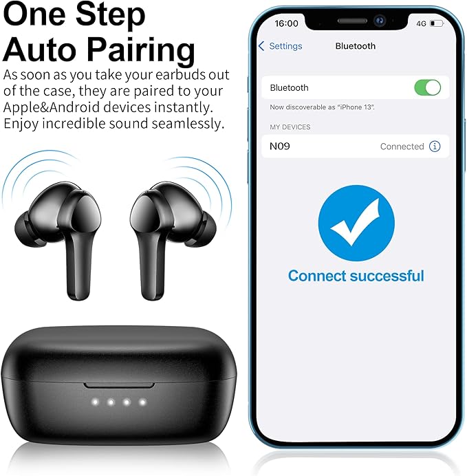 Wireless Earbuds,Bluetooth 5.3 Ear buds Immersive Sound Hi-Fi Stereo IPX8 Waterproof Headsets Premium Deep Bass Headphones with 4 Mics Call Noise Cancelling Earphones for iOS,Android,Workout - Black