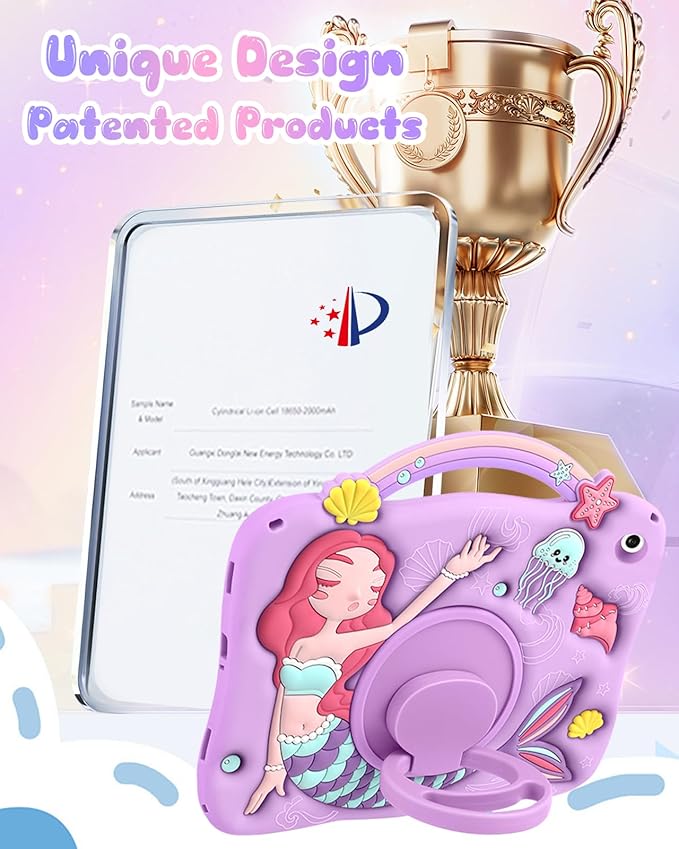 Boaretiu for Galaxy Tab A9 Plus Case - Cute Cartoon Mermaids Soft 3D Silicone for Samsung A9 Plus Tablet Case with Strap & Rotating Stand Girls Teens Tab A9+ 11 Inch Tablet Cover