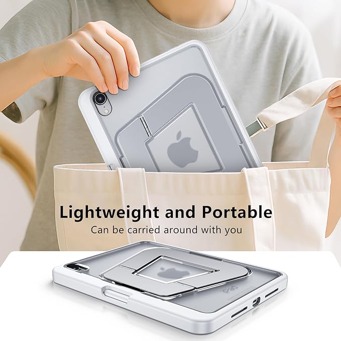 Case for iPad mini 7 A17 Pro 2024/iPad Mini 6 2021 8.3 Inch/iPad mini 7th/6th Gen Case,Dual Multi-Angle Adjustable Kickstand Protective Cover with Built-in Pencil Holder,Hard Backplate,White