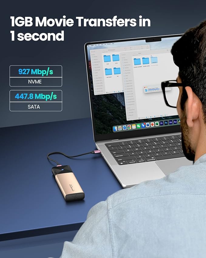 GiGimundo M.2 NVMe SATA SSD Enclosure Adapter Tool-Free, USB 3.2 Gen 2 (10Gbps) to PCI-E NGFF SATA M-Key/(B+M) Key External SSD Enclosure Support UASP for SSDs 2230/2242/2260/2280