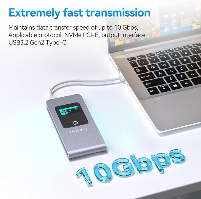 M.2 SSD Enclosure Portable USB3.2 Type-C 10Gps Hard Drive case, Supports NVMe/SATA Two protocols, Suitable for MacBook Enclosure Gen 2 (10 Gbps) to NVMe PCI-E M.2 SSD Case (Silver)