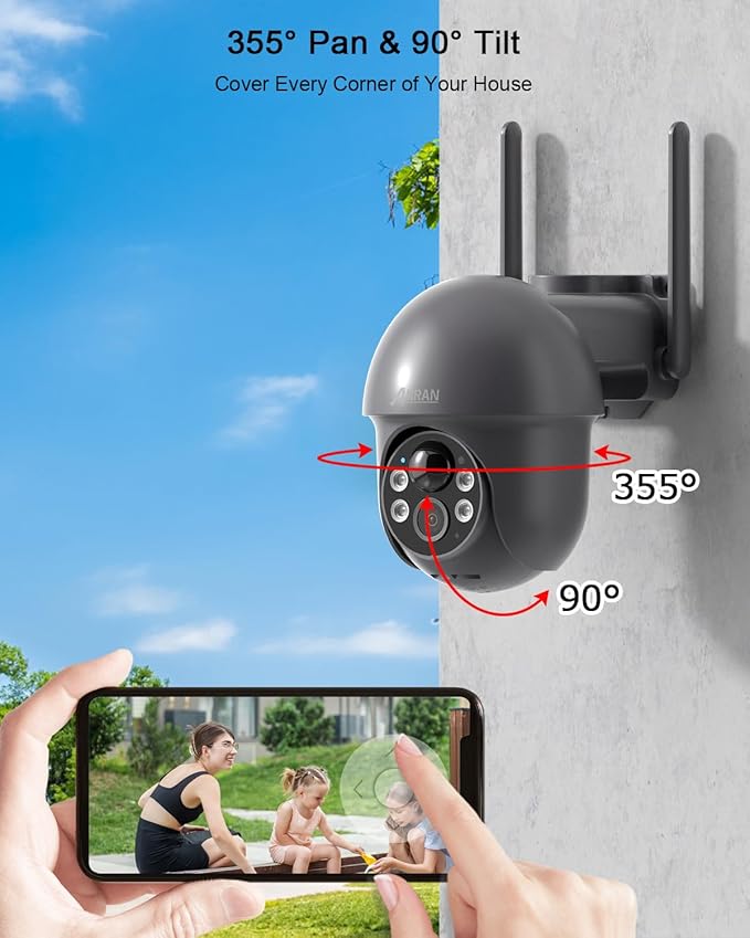 ANRAN 3MP Security Camera Wireless Outdoor, 2K Solar Outdoor Camera with 360° View, Smart Siren, Spotlights, Color Night Vision, PIR Human Detection, Pan Tilt Control, 2-Way Talk, Q01 Grey 2 Packs