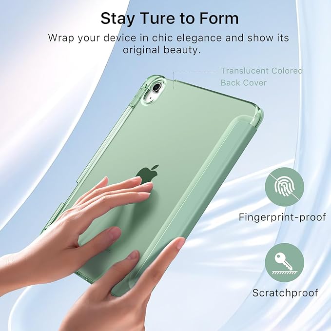 MoKo for iPad Air 11 inch Case (M4/M3/M2) 2026/2025/2024, iPad Air 5th/4th Gen 10.9 inch Case 2022/2020 with Pencil Holder, Slim Light Trifold Cover with Hard PC Translucent Back Shell, Agave Green