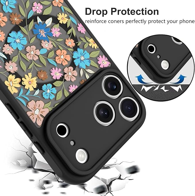 KANGHAR Case Compatible with iPhone 17 Pro Max Flower Pattern [Compatible with Magsafe] Cute Colorful Blooming Florals Protective Magnetic Case for Girls Women 6.9"