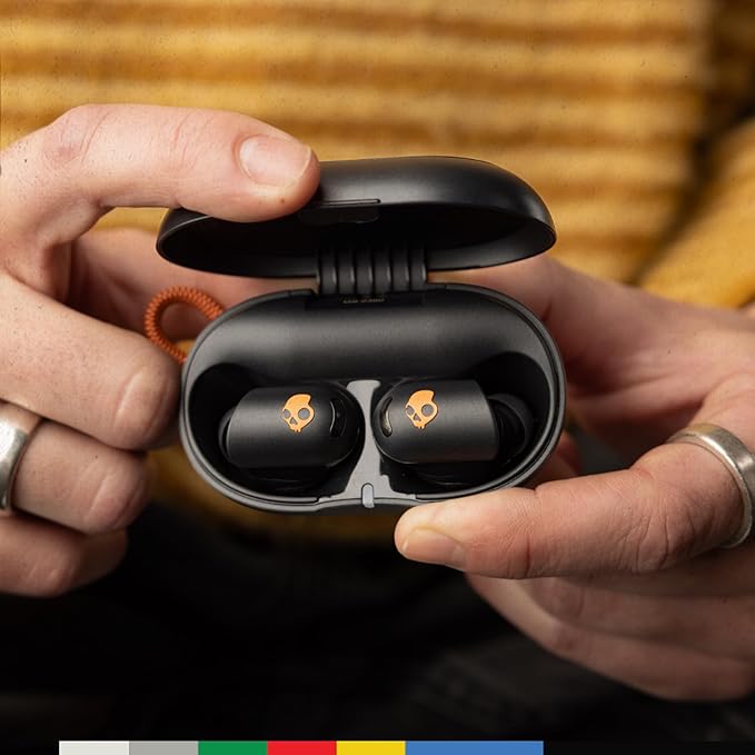 Skullcandy Sesh ANC Active Wireless Earbuds, Bluetooth Headphones, Noise Cancelling, Customizable Sound, 48 Hrs Battery, Stable Fit, Sweat and Waterproof, Microphone for iPhone Android - Black/Orange