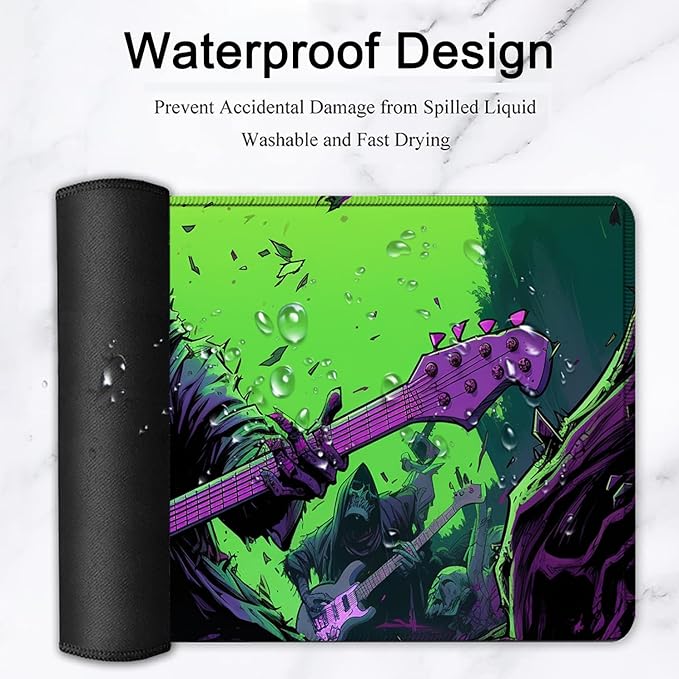Large Mouse Pad, 31.5 x 11.8in Extended Gaming Mouse Pad with Stitched Edges, XXL Mousepad Protector Non Slip Rubber Base for Office and Home Writing Mat, Funy Skeleton Man Plays Guitar Desk Mat