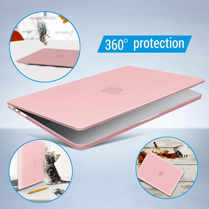 IBENZER Compatible with MacBook Pro 15 Inch Case 2019 2018 2017 2016 A1990 A1707, Hard Shell Case with Keyboard Cover & Type C Adapter for Mac Pro 15 Touch Bar, Rose Quartz, T15-RQ+1TC