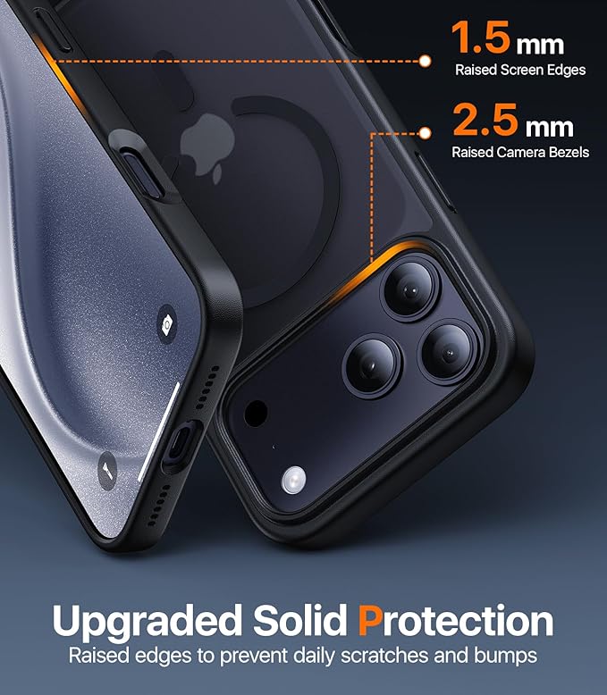 Magnetic for iPhone 17 Pro Case,[Anti-Slip][Compatible with MagSafe][Military Grade Drop Protection] Shockproof Protective Translucent Matte Phone Case for iPhone 17 Pro Case,Black