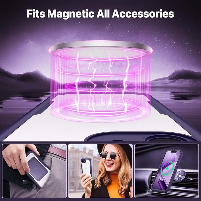 CENHUFO Magnetic Privacy Case for iPhone 16E / iPhone 17E [Compatible with Magsafe] Full Body Phone Case Built-in 9H Glass Privacy Screen Protector and Camera Protector, Shockproof Cover - Purple