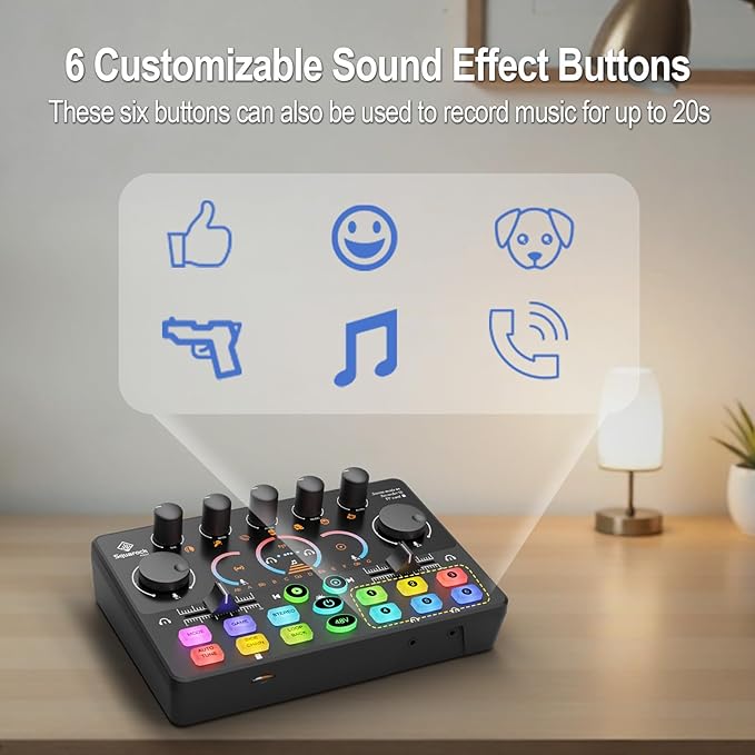 Podcast Equipment Bundle, Mixer with 48V XLR Condenser Microphone, TF card,5RGB,Surround Sound,Suitable for Streaming/TikTok/YouTube, Compatible with Mobile Phones, PC,Camera RS2