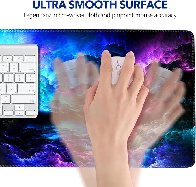 AIMSA Extended Gaming Mouse Pad Desk Mat, Large Mousepad with Stitched Edges (35x15.7 in), Keyboard Mouse Mat Stable Rubber Base Desk Pad for Work, Game - Gorgeous Nebula Galaxy
