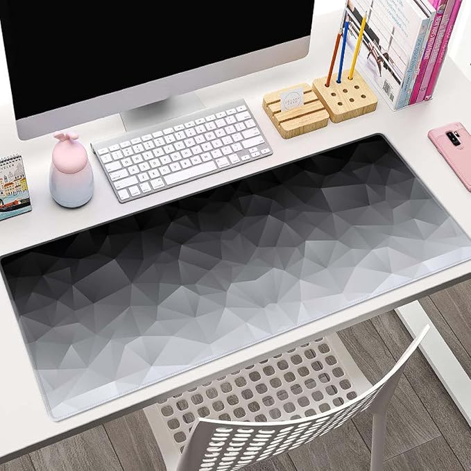 White Grey Geometric Extended Big Mouse Pad Large,XL Gaming Mouse Pad Desk Pad,31.5x11.8inch Long Computer Keyboard Mouse Mat Mousepad with 3mm Non-Slip Base and Stitched Edge for Home Office Work