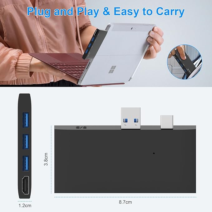 Surface Pro 6/Pro 5/Pro 4 Docking Station USB Hub with HDMI - Surface Pro 4/5/6 Accessories dongle SD Micro Card Memory Card Readers Dock, Surface Pro 4K HDMI Adapter with 1 x USB3.0 + 2 x USB2.0 Port