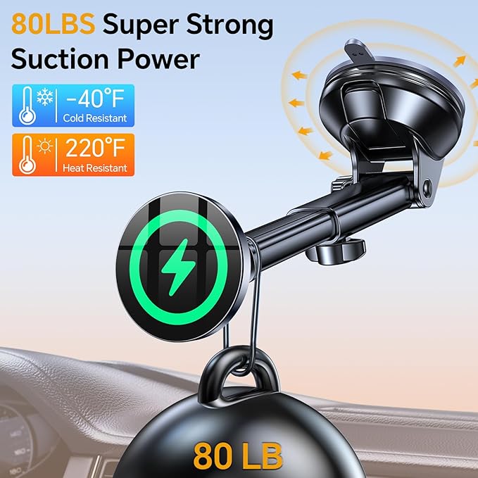 Coolpow for MagSafe Car Mount Charger【Ultra Magnet】Magnetic Phone Holders for Your Car Charger Magnetic Wireless Car Phone Holder Charger Car Accessories Mothers Gifts for iPhone 17 16 15 Speakerphone