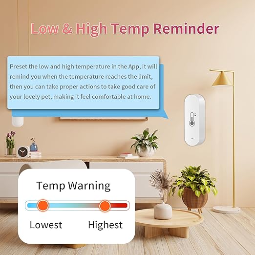 2 Pack WiFi Temperature Humidity Sensor Smart Hygrometer Thermometer Sensor with APP Remote Monitor and Alert High Precision Indoor Thermometer No Hub Required, Compatible with Alexa Google Assistant