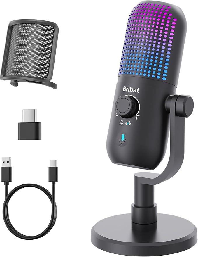 USB Condenser Microphone for PC Gaming,Streaming&Podcast,Plug & Play RGB Desktop Mic with One-Touch Mute,Cardioid Noise-Canceling Computer Mic for Twitch,YouTube,Recording on PC & Laptop(Black)