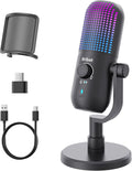 USB Condenser Microphone for PC Gaming,Streaming&Podcast,Plug & Play RGB Desktop Mic with One-Touch Mute,Cardioid Noise-Canceling Computer Mic for Twitch,YouTube,Recording on PC & Laptop(Black)