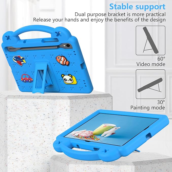AKABEILA Compatible with Samsung Galaxy Tab S10 FE 2025 Tablet Case, Lightweight Shockproof Protective Case with Shoulder Strap & Stand Handle for Girl Kid Gift Sky Blue